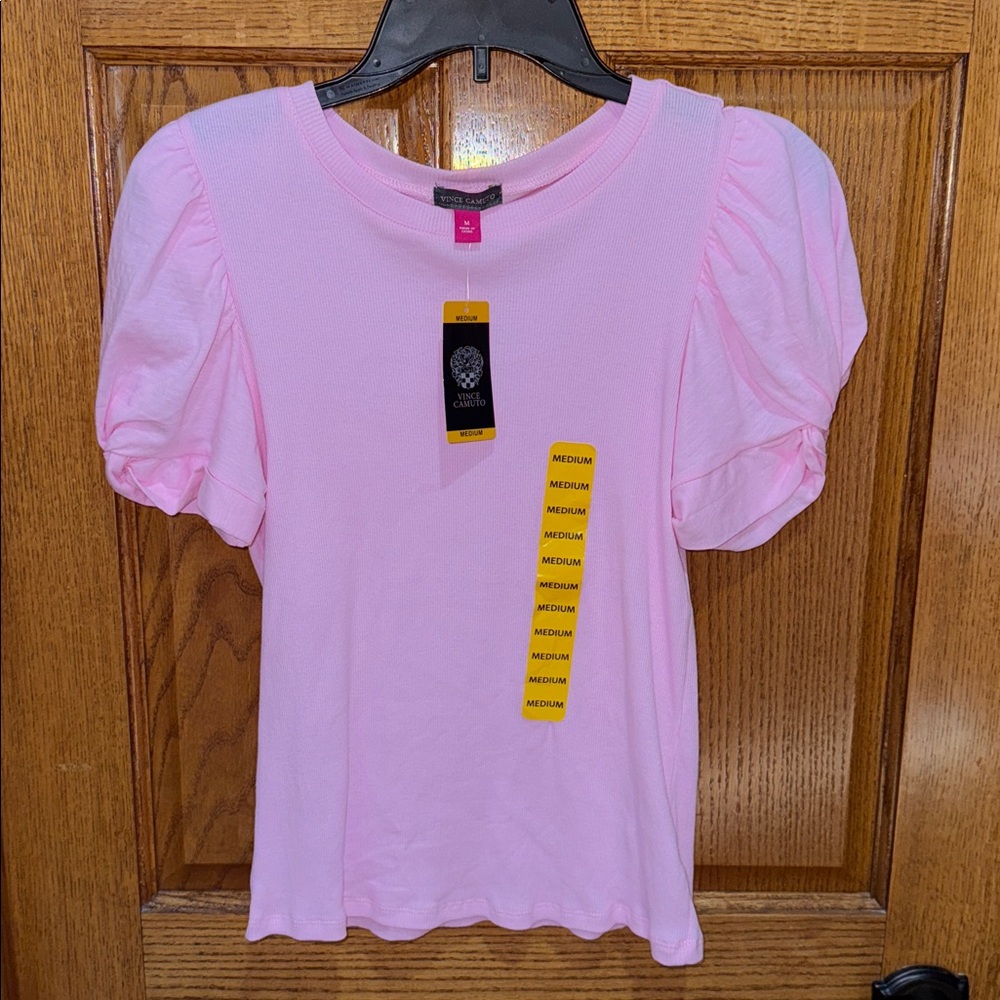 Vince Camuto Pink Puff Sleeve Top. Size medium.  New with tags.  Measurements.